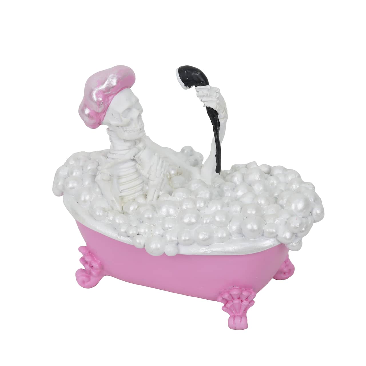 8" Halloween Spooky Skeleton in Pink Bathtub