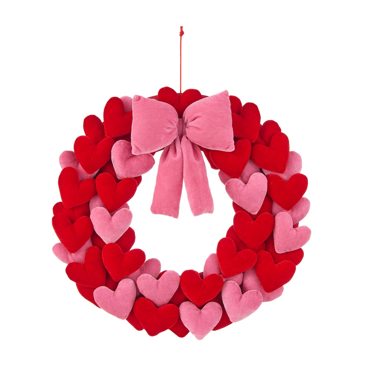Cupids Valentine - 16" Red & Pink Plush Velvet Heart & Bow Wreath