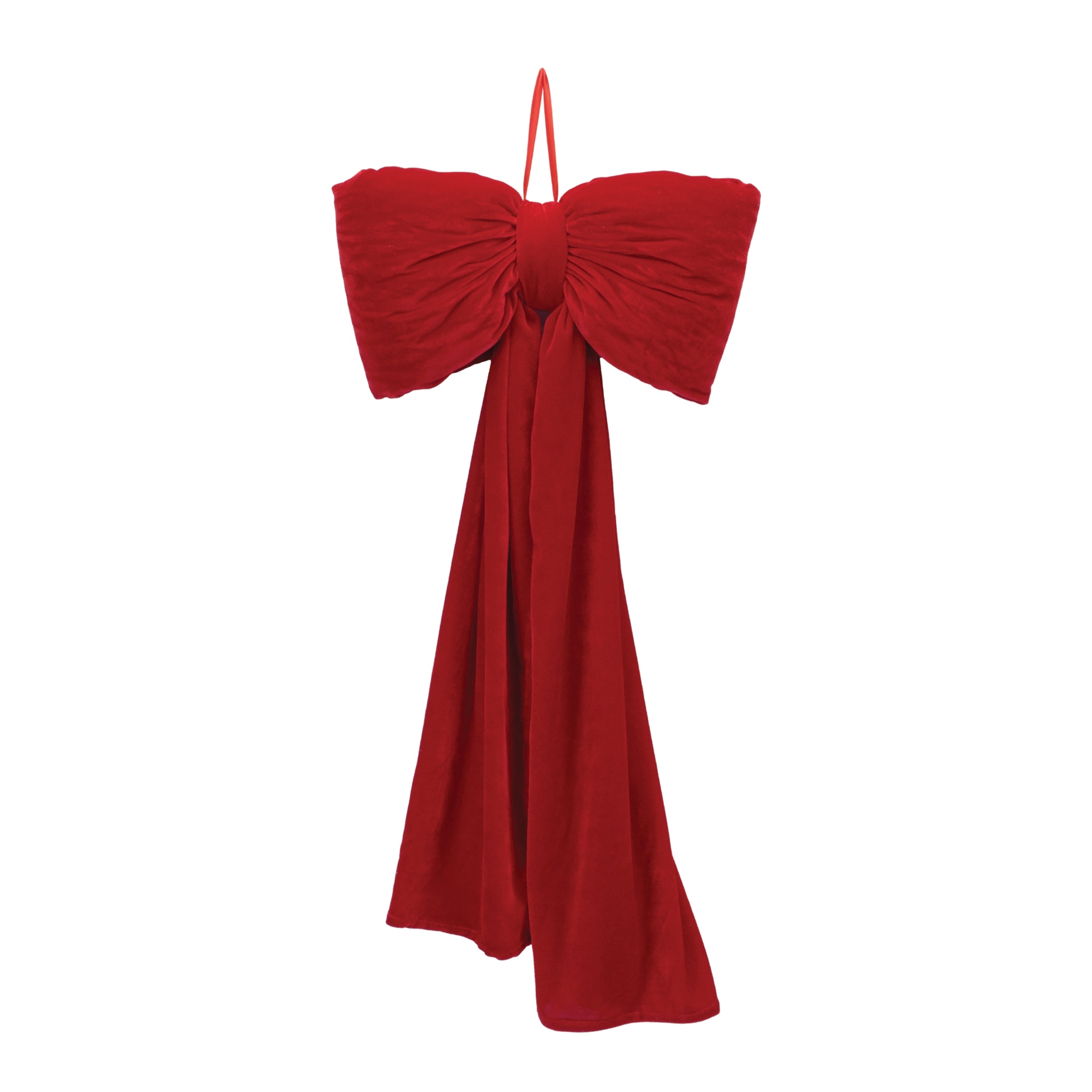 35”H Fabric Luxe Plush Red Bow Ornament