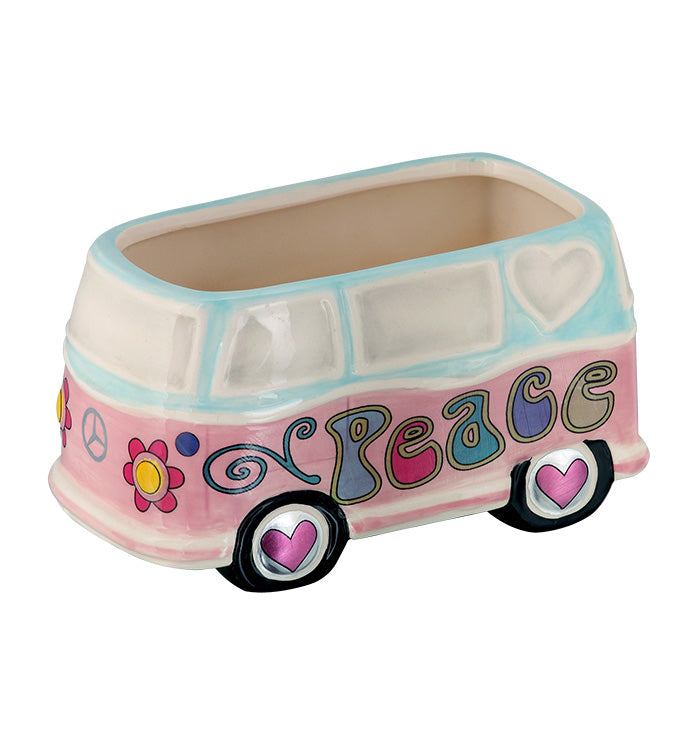 4.75" Ceramic Peace Bus Planter