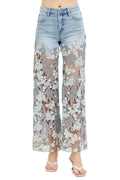 Viral High Rise Embroidered Lace Wide Leg Jeans - Risen