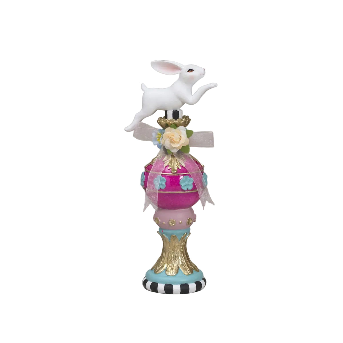 13" Resin Royal Easter Bunny Topiary - Pink