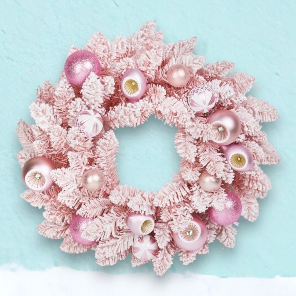 Retro 23" Pink Wreath with Pink Ornaments