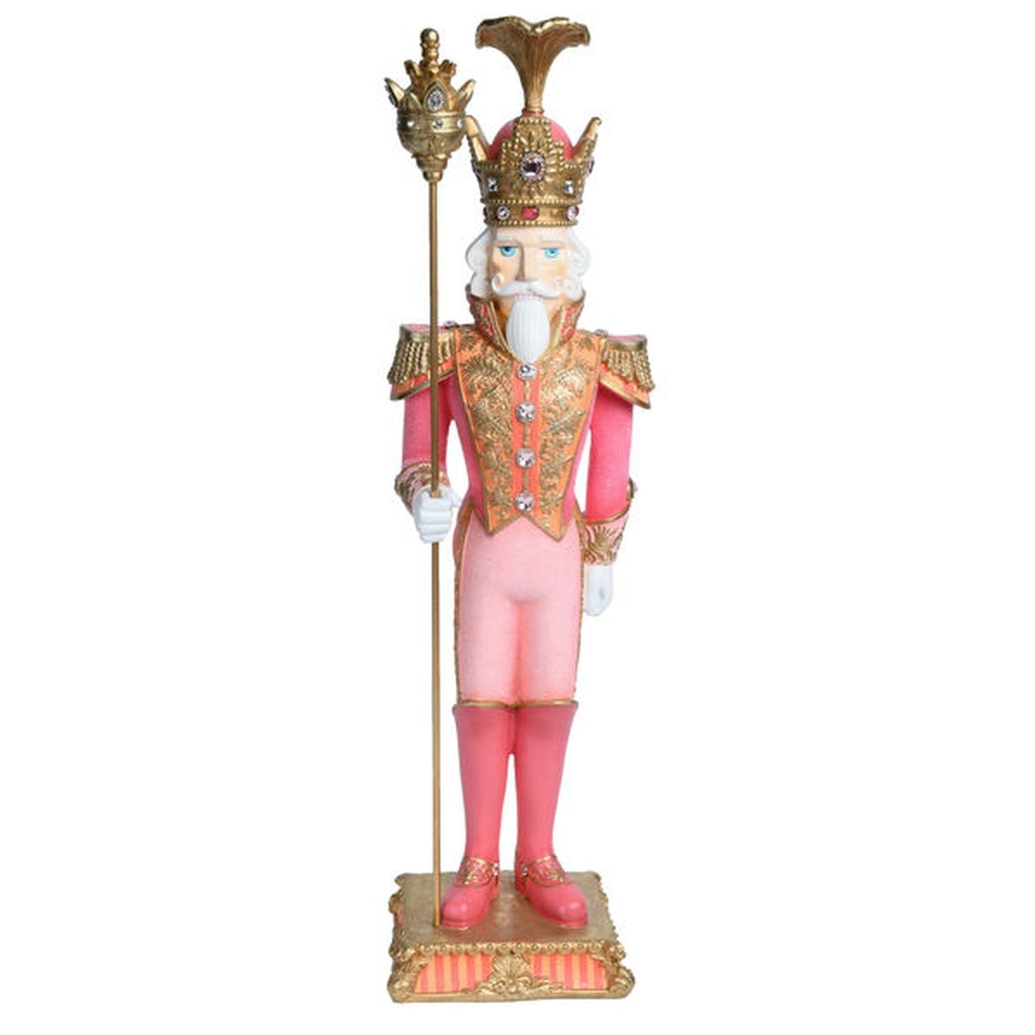 18" Pink Christmas Pink / Gold Nutcracker With Staff.