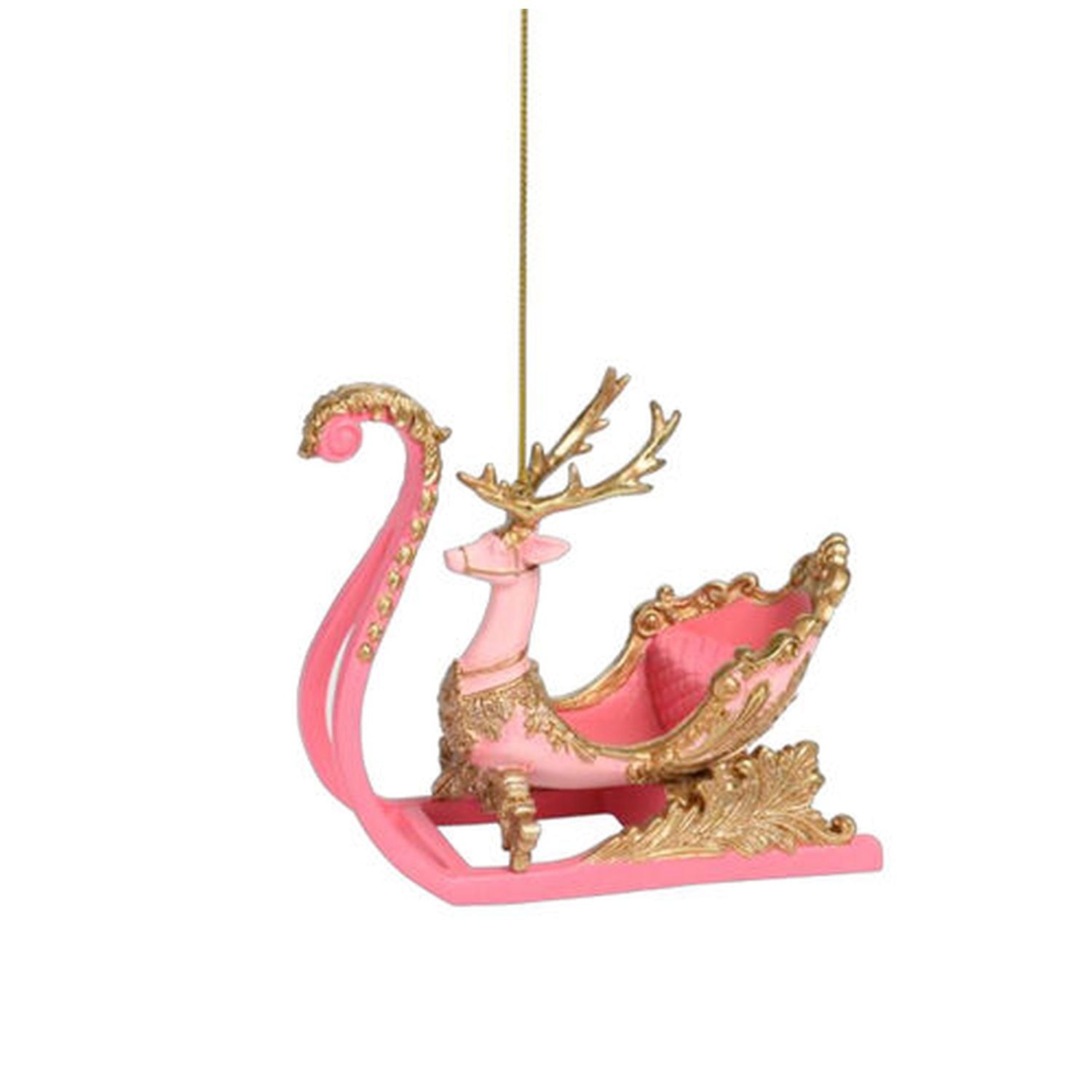 Pink Christmas Pink Deer Sleigh Ornament