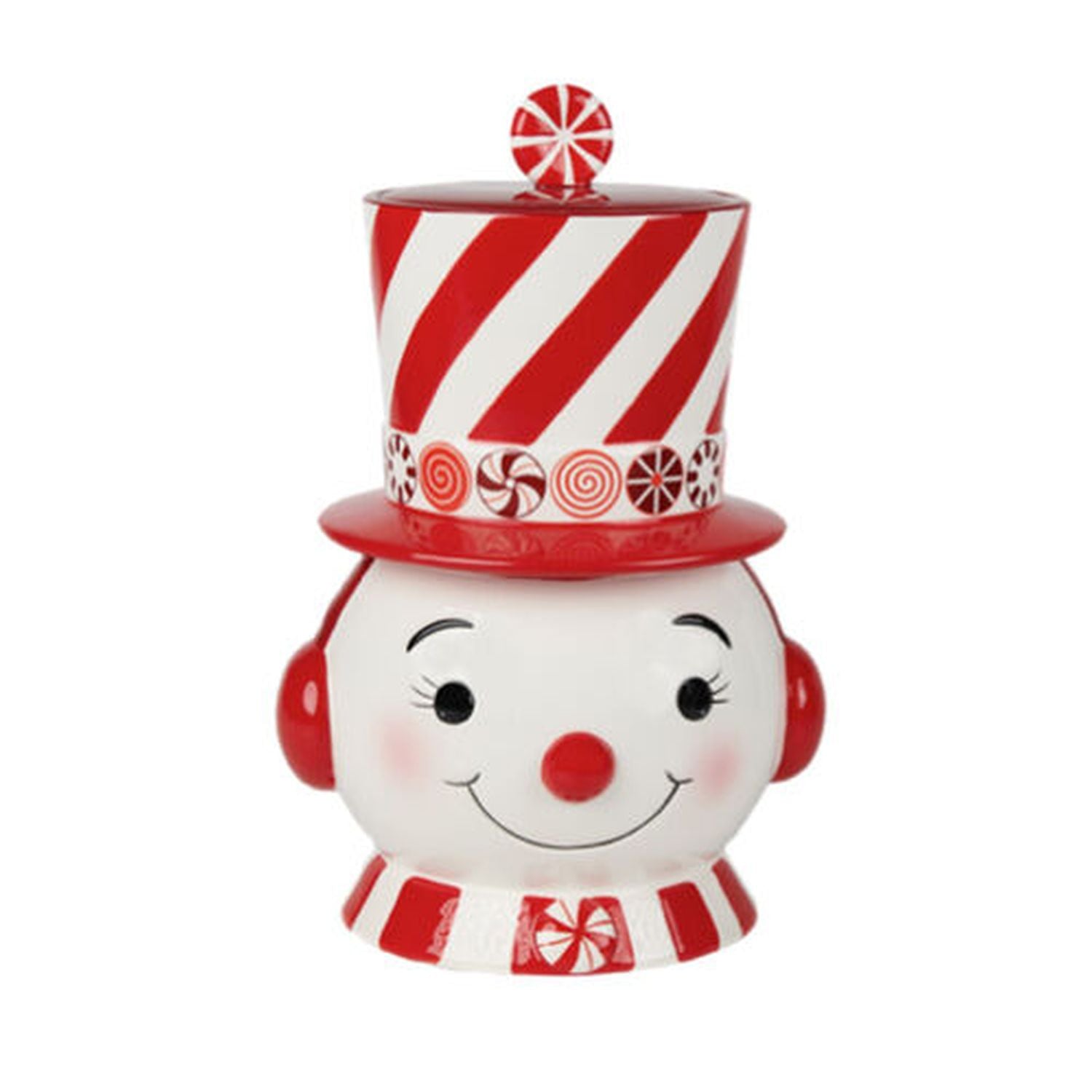 Christmas Carousel Collecttion Ceramic Peppermint Snowman Cookie Jar