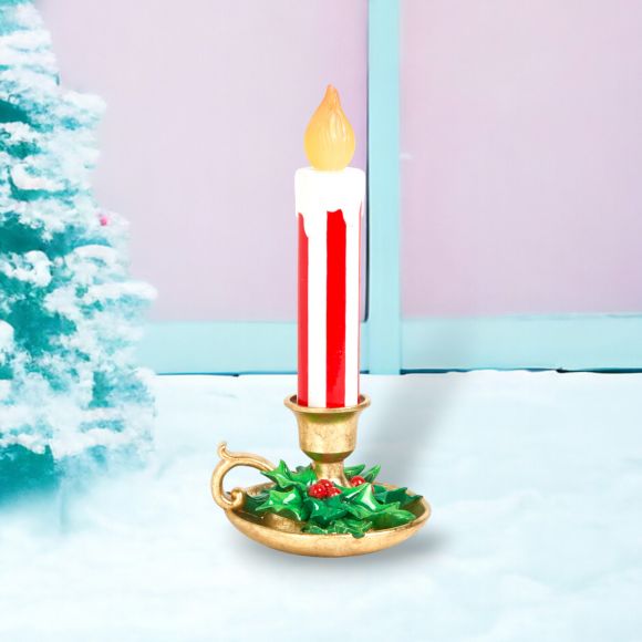 Christmas Carousel Collection -  Retro 15" Red Stripe LED Candlestick