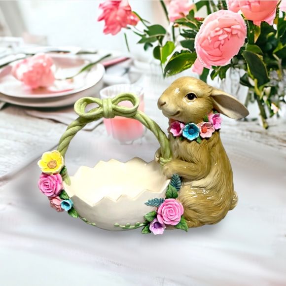 13" Ceramic Bouquet Bunny with Egg Basket