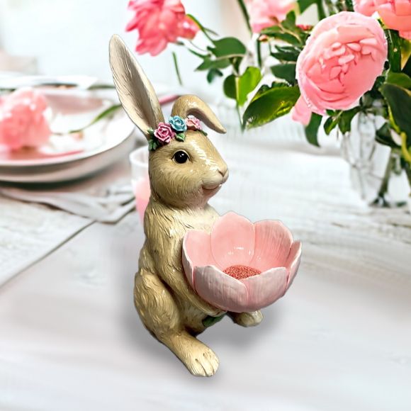 12" Ceramic Bouquet Bunny Candy Dish