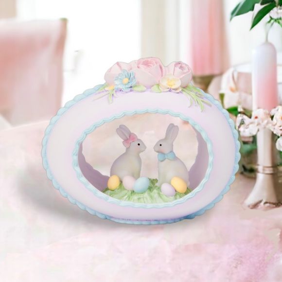 8" Resin Lavender Sugar Egg with Bunnies
