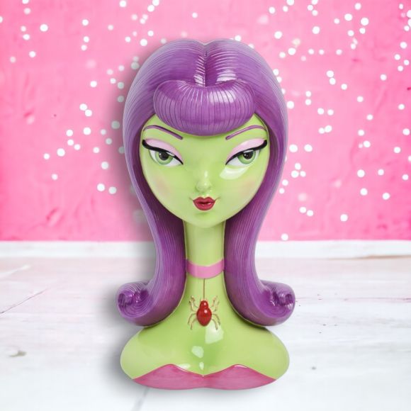 Halloween Carnival 16" Purple Hair Witch Head Bust