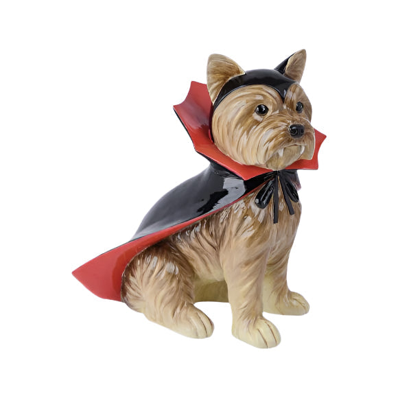 14" Resin Halloween Costume Vampire Yorkie Dog