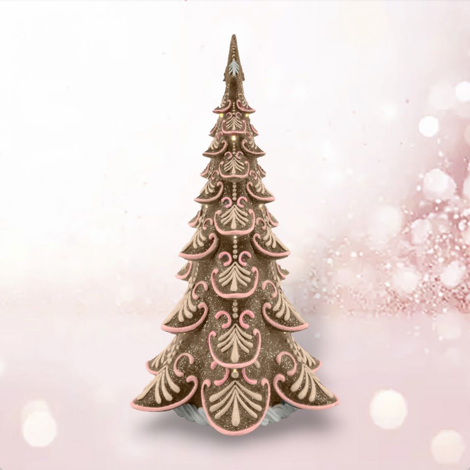 22" Pink Gingerbread LED Tree