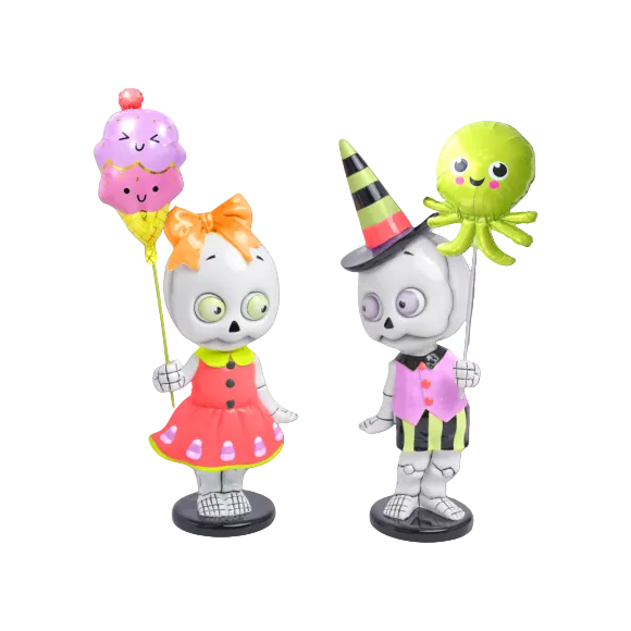 13.5" Resin Skeleton Summer Kids holding Balloons - SET OF 2