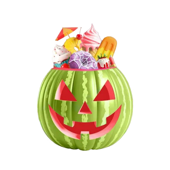 17" Resin Spooky Summer Watermelon Jack O Lantern Pumpkin