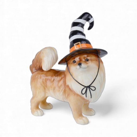 Halloween Carnival - 19" Resin Pomeranian with Witch Hat Dog