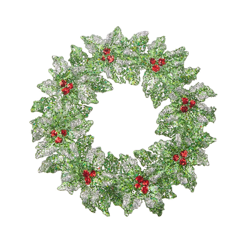 Christmas Carousel Collection - 5.25" Glittered Holly Wreath Ornament