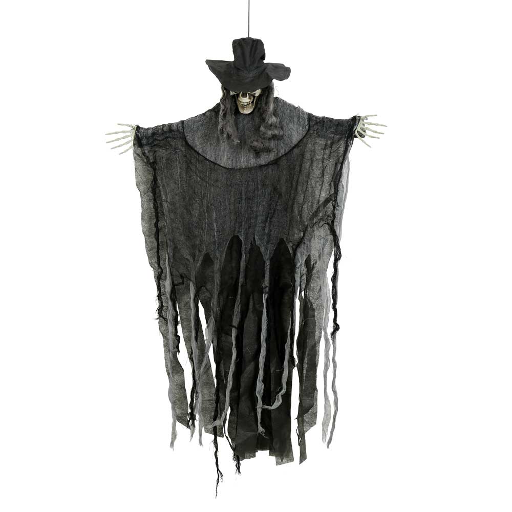 H39" - HANGING SKELETON WITH CAPE AND HAT
