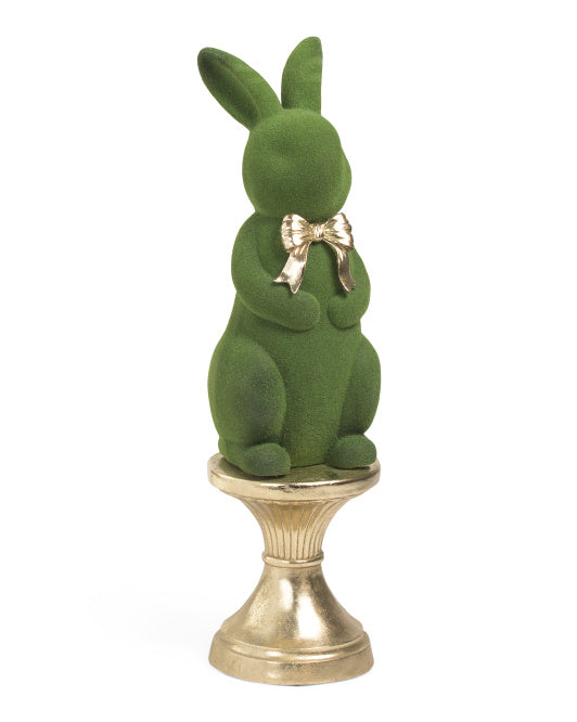 44" Flocked Moss Bunny Rabbit on Gold Pedestal