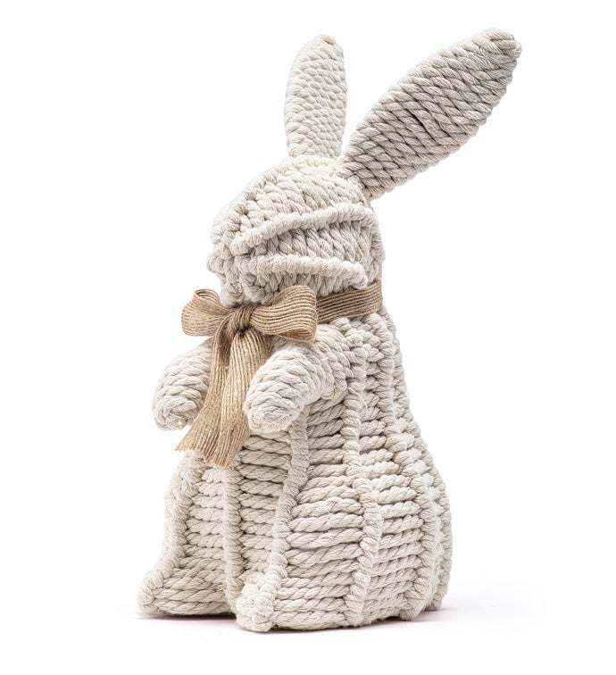 11" White Woven Bow Bunny
