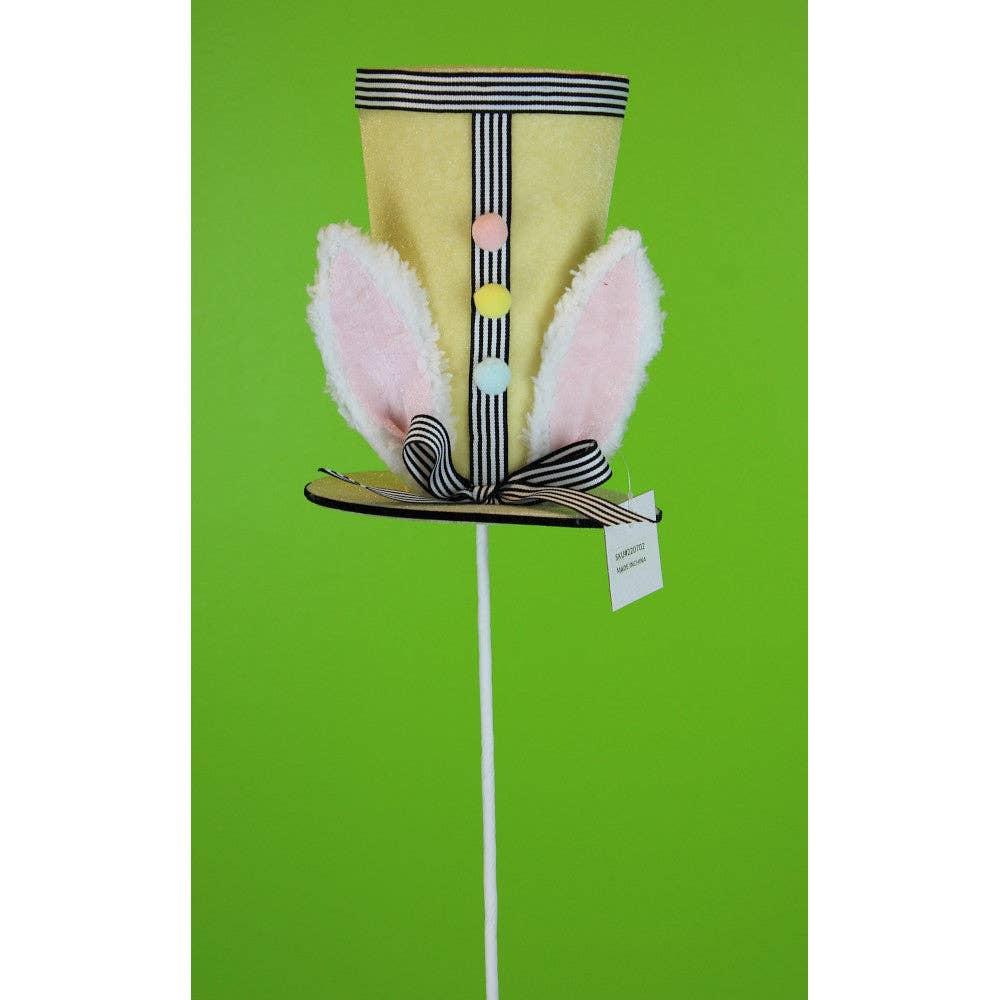 Mad Hatter Flocked Easter Rabbit Hat Pick 20" - Yellow