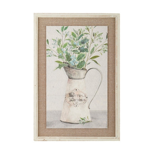 24.5" Merry Christmas Farmhouse Floral Textured Paper with Burlap Fram