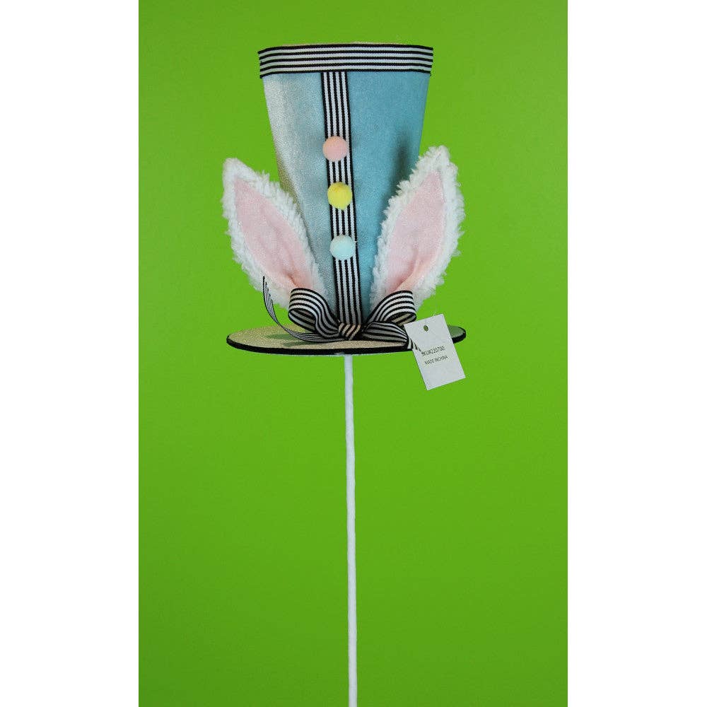 Mad Hatter Flocked Easter Rabbit Hat Pick 20" - Blue