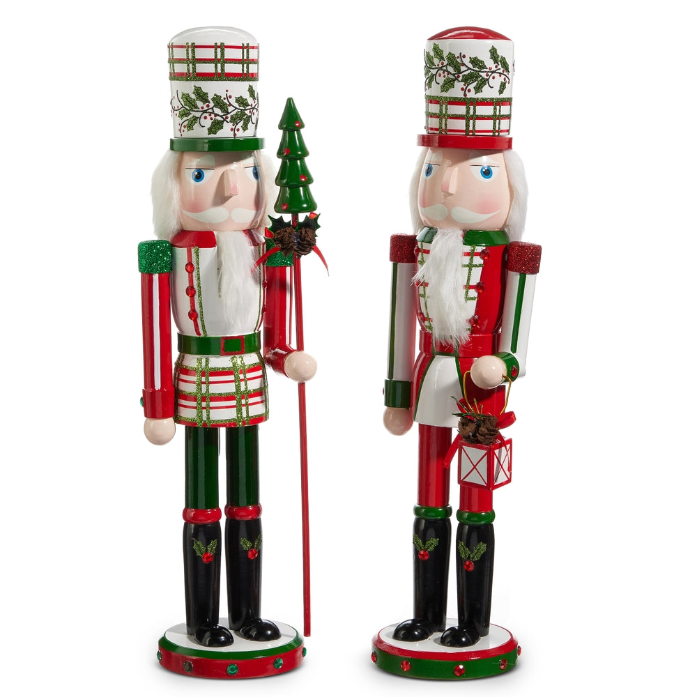 Christmas Carousel Collection -17.75" Plaid and Holly Nutcracker - SET OF 2