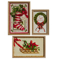 Christmas Carousel Collection - 18" Vintage Christmas Wishes Framed Wall Art - SET OF 3