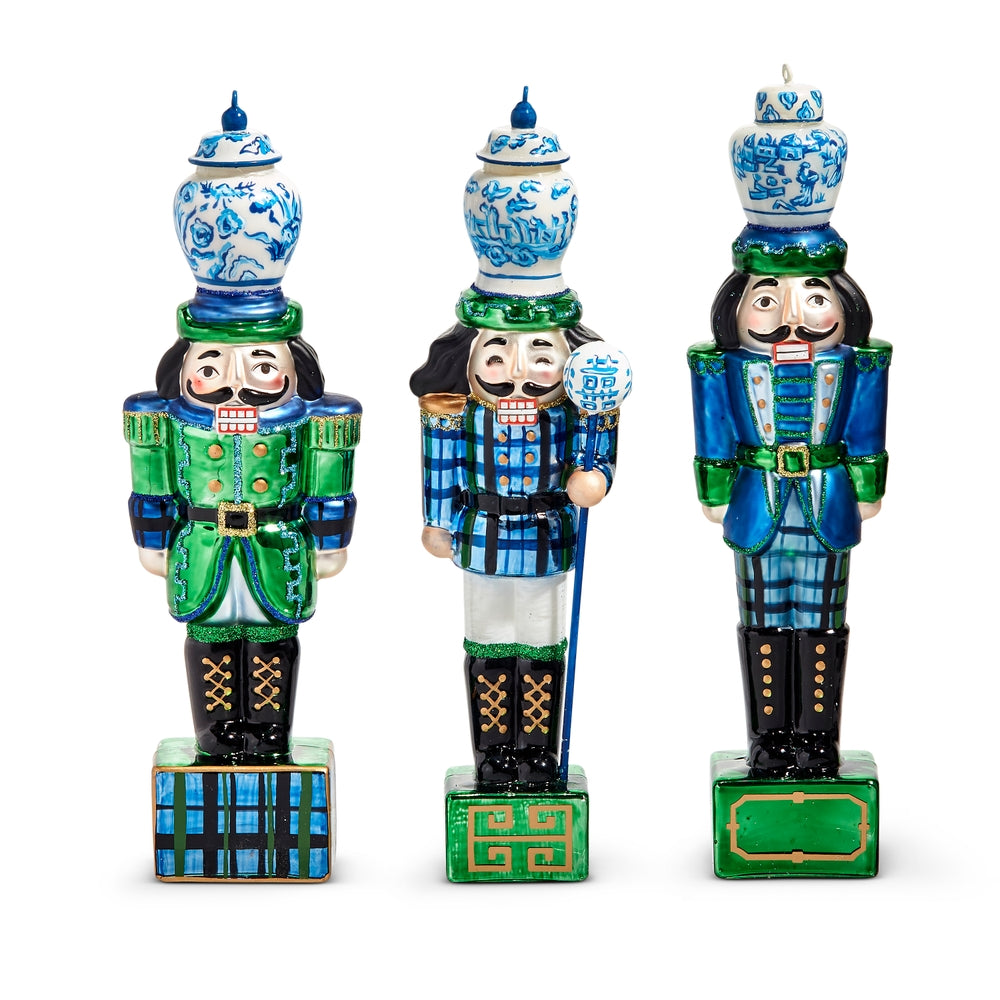 Christmas Carousel Collection - 8" Plaid  Nutcracker Ornament - SET OF 3