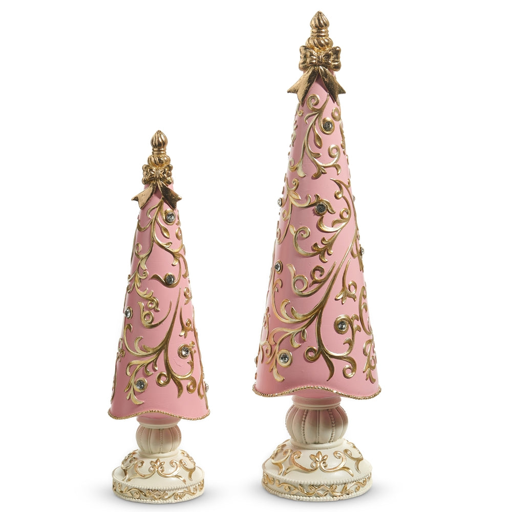 17" & 13" Pink Scroll Pattern Trees - SET OF 2