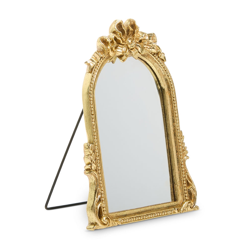 Christmas Carousel Collection - 9" Gold Bow Table Top Mirror