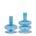 Glass 6" & 5" Blue Bubble Candle Sticks - SET OF 2