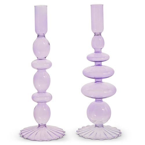 Glass 10.25" Purple Candle Sticks - SET OF 2