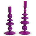 Glass 10.25" & 8.25" Purple Candle Sticks - SET OF 2