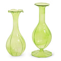 Glass 7" & 6" Green Fluted Bud Vases - SET OF 2