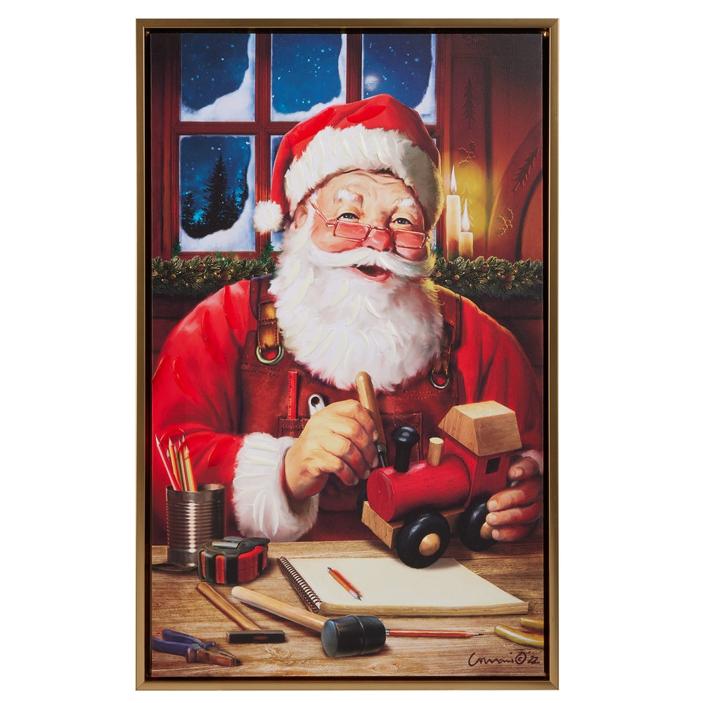 Christmas Carousel Collection - 21.5" Jolly Toy Making Framed Wall Art
