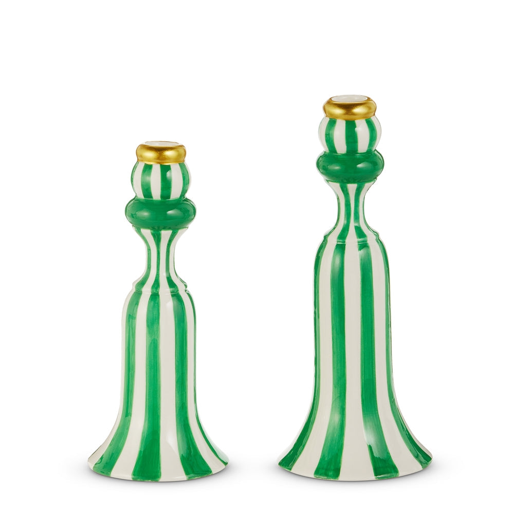 Green Stripe Candlesticks - SET OF 2