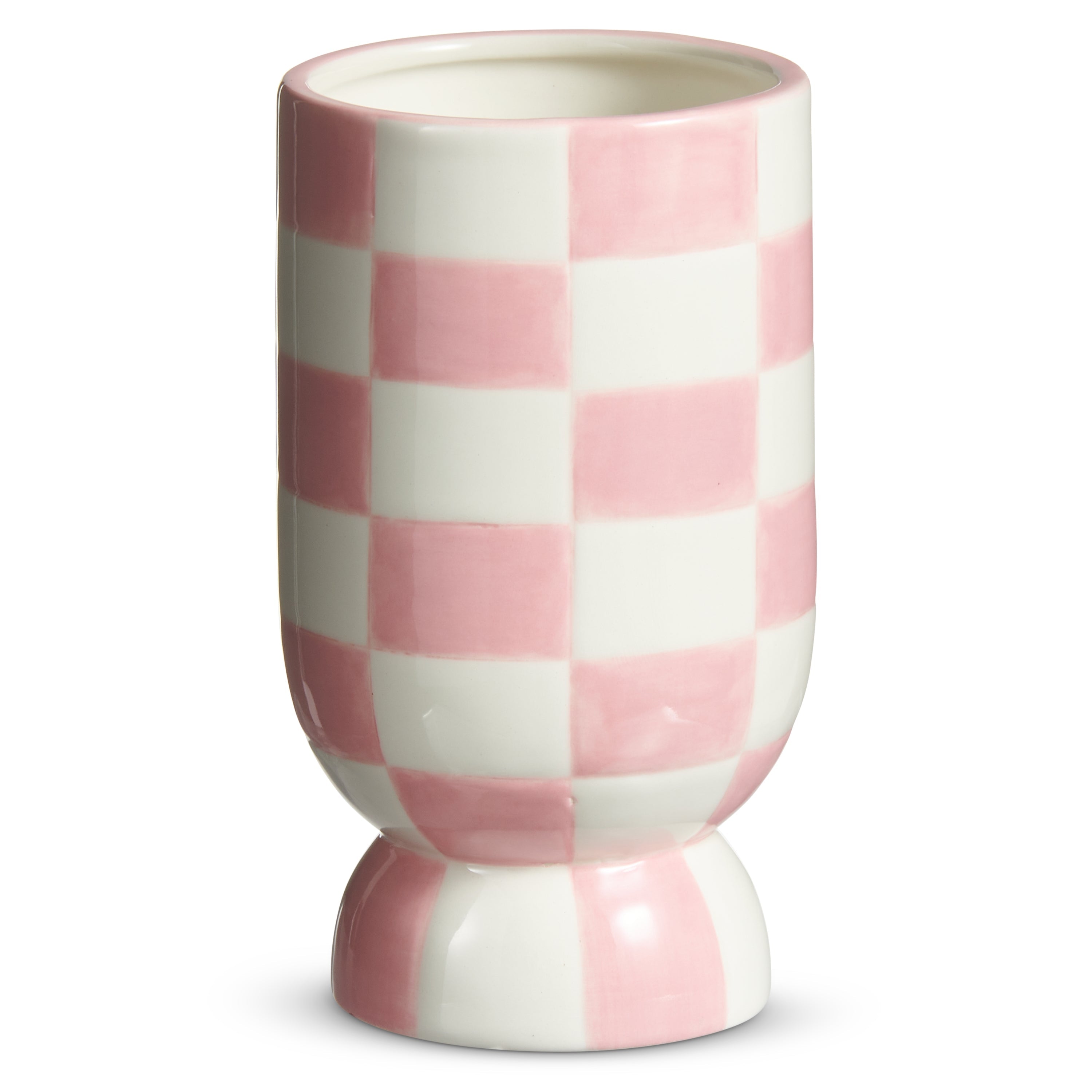 6" Ceramic Pink Checkerboard Vase