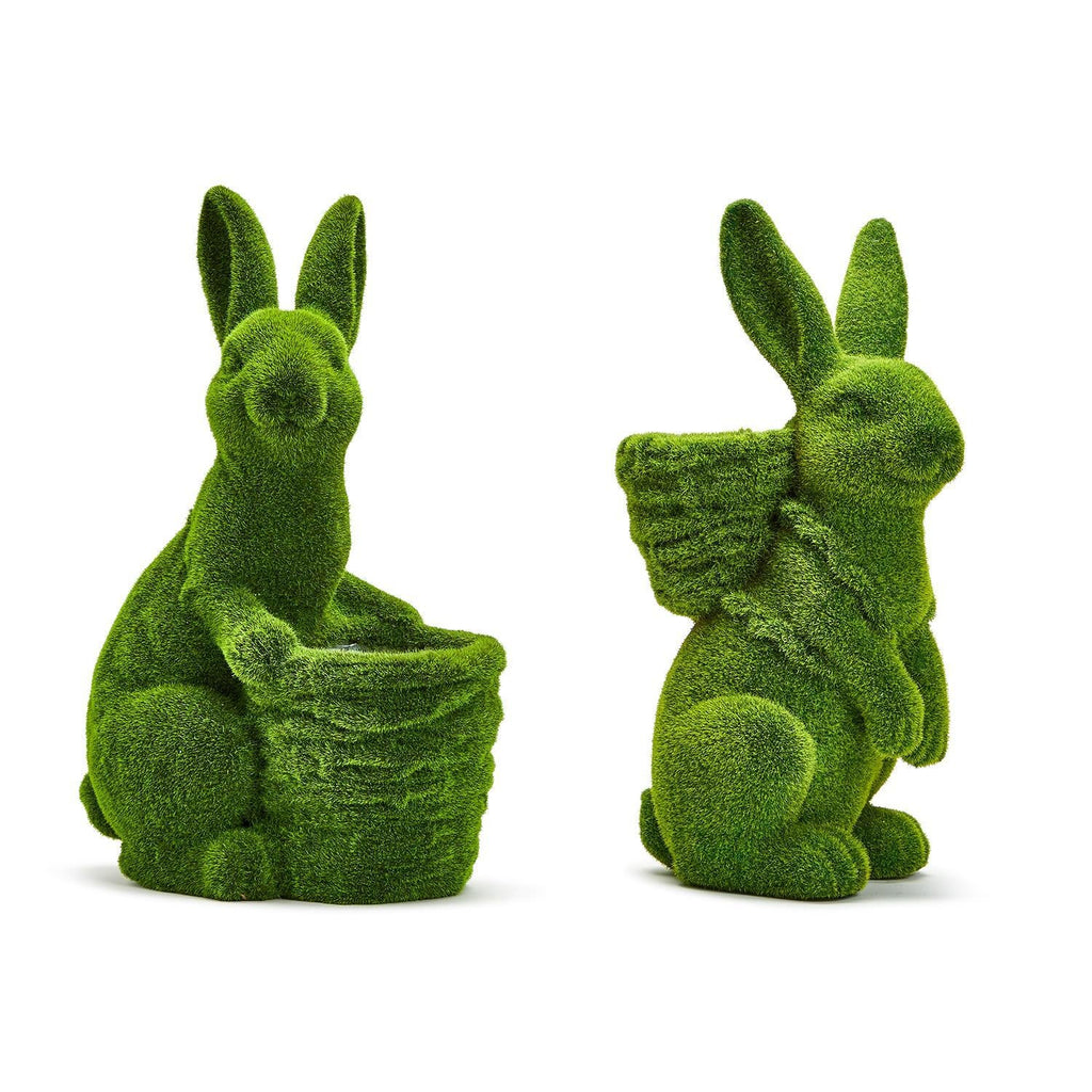 17" Hoppy Easter Faux Moss Easter Bunnies with Baskets - SET OF 2