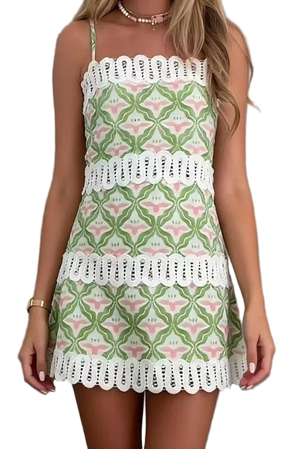 Geometric Print Strap Mini Dress
