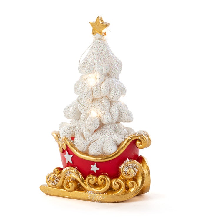 Christmas Carousel Collection - 7.5" LED Gold Star Tree/Sleigh