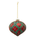 Christmas Carousel Collection - 4" Glass Green/Red Plaid Ornament