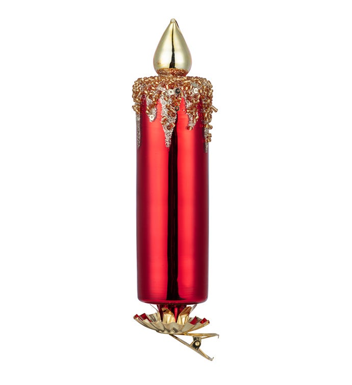 Christmas Carousel Collection - 6.5" Red Candle Ornament with Clip