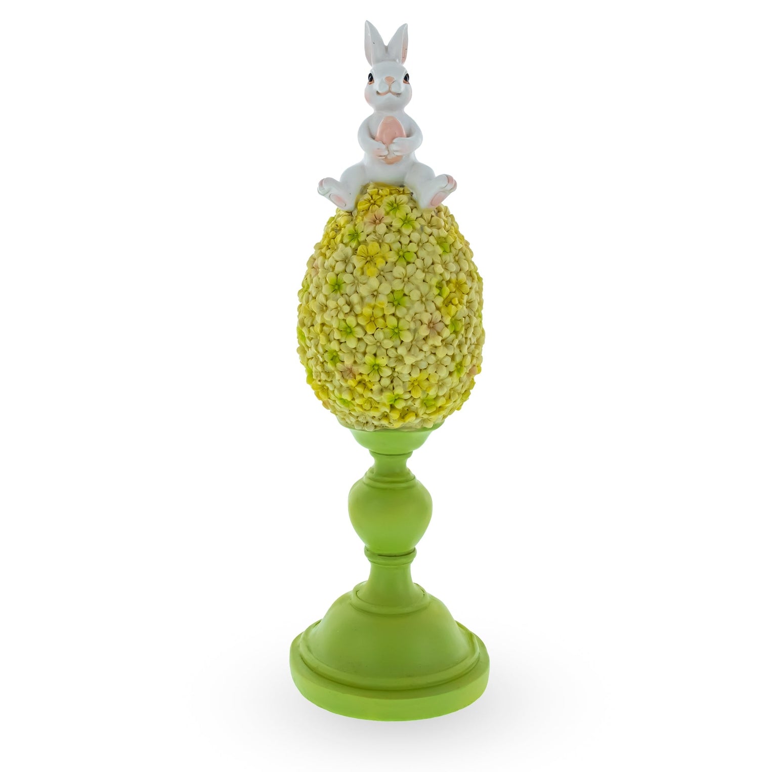 11.4" Bunny Perched Atop Floral Easter Egg Figurine