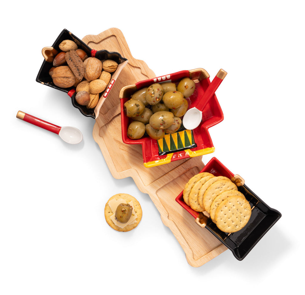 Christmas Carousel Collection - 14" Ceramic Nutcracker Plate with Wood Board