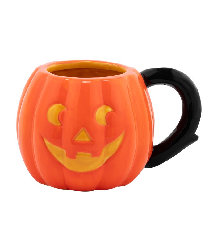 Ceramic Pumpkin Mug with Black Handle