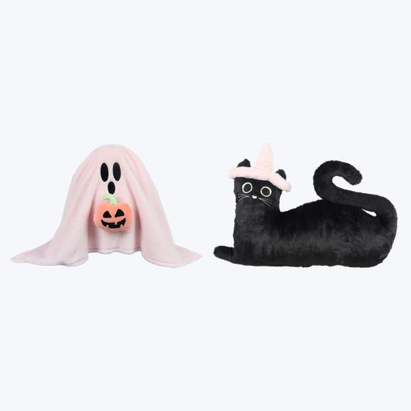 Halloween Carnival 20" Fabric Pink Ghost & Black Cat Shaped Pillows - SET OF 2