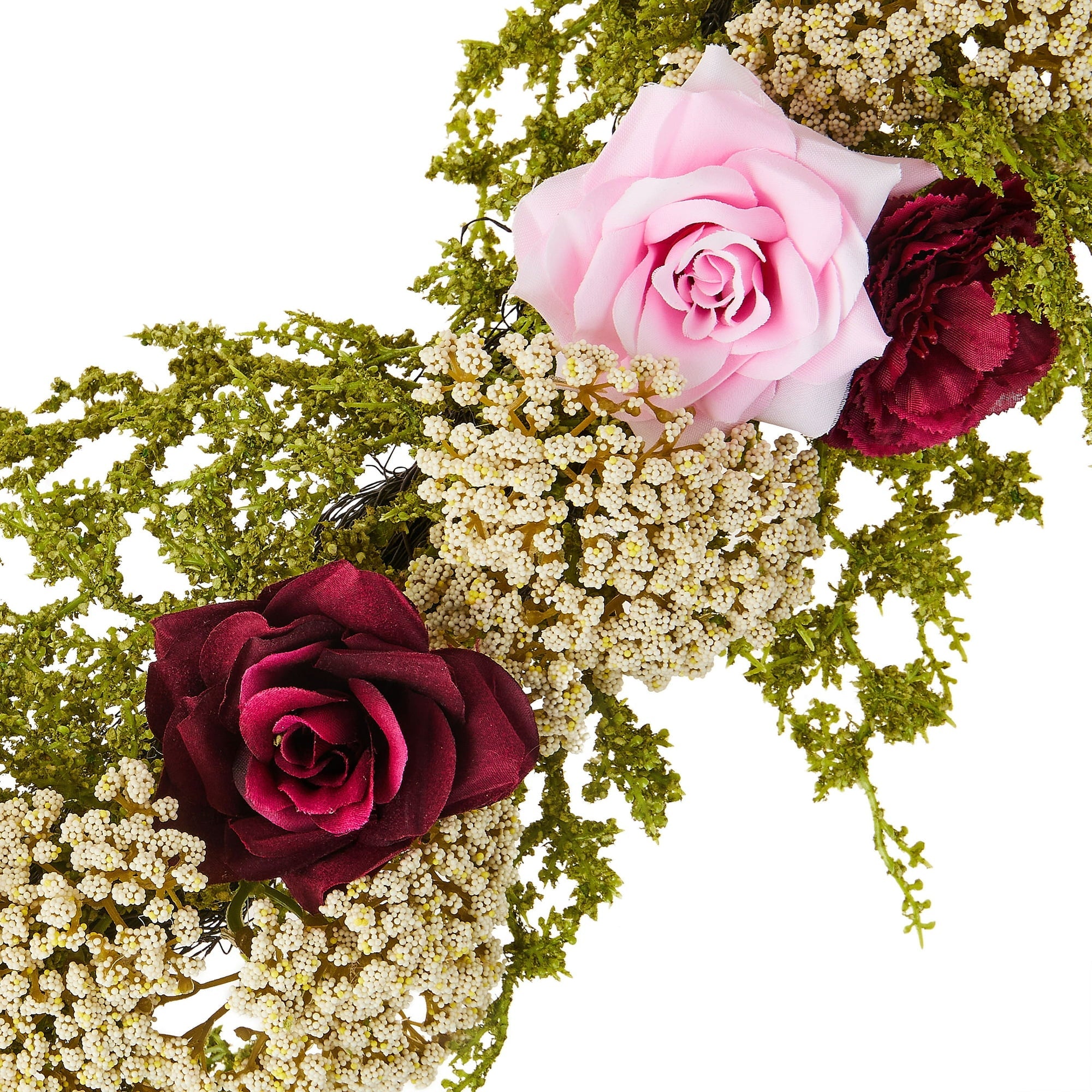 Cupid's Valentine - 22" Rose and Baby's Breath Heart Wreath