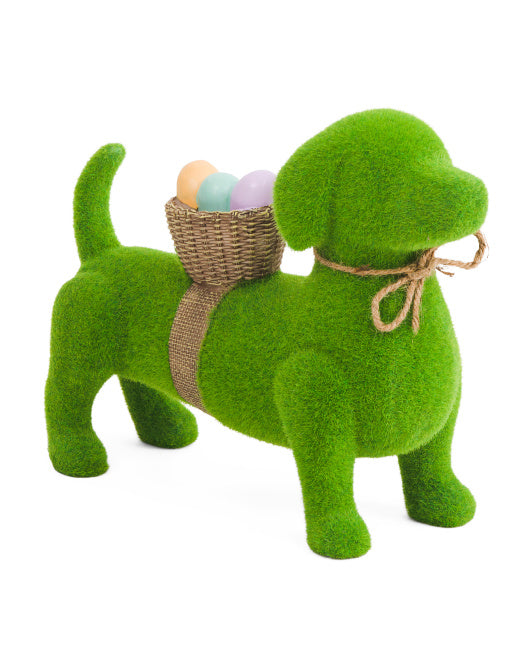 11" Flocked Dog With Easter Egg Basket